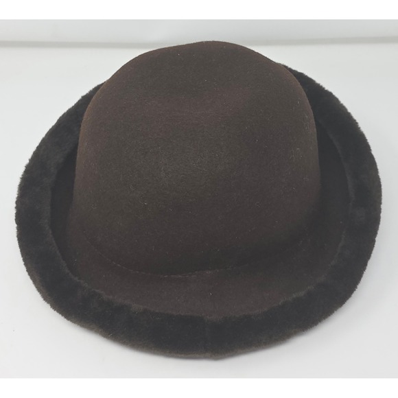 Conte of Florence Wool Womens Bowler Hat 7 1/4 Brown Made in Italy Faux Fur Brim main image 4
